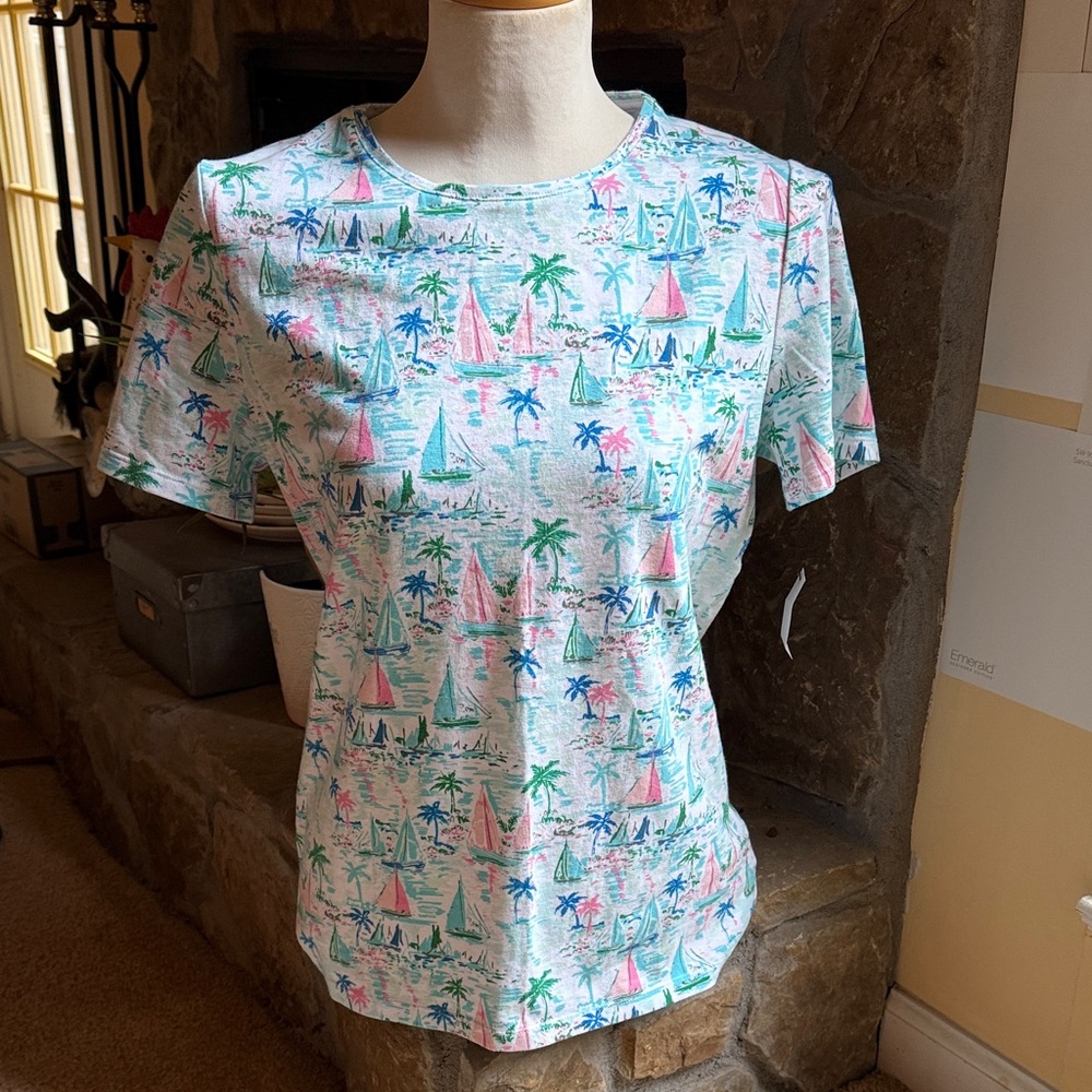 NWT! Talbots Sail Boat/Palm Tree T-shirt - Picture 2 of 5